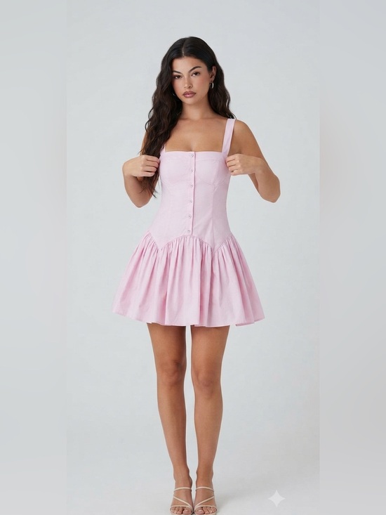 Peppermayo Dresses & Skirts - Peppermayo Genie Mini Dress Baby Pink 100% Cotton Fit & Flare Drop Waist Sz 6